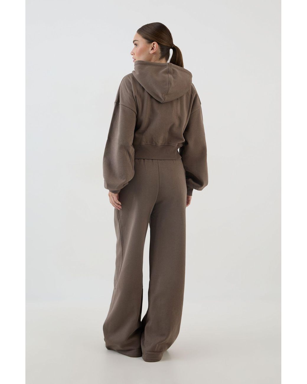 DSGN Studio Brown Applique Boxy Crop Zip Through Hoodie