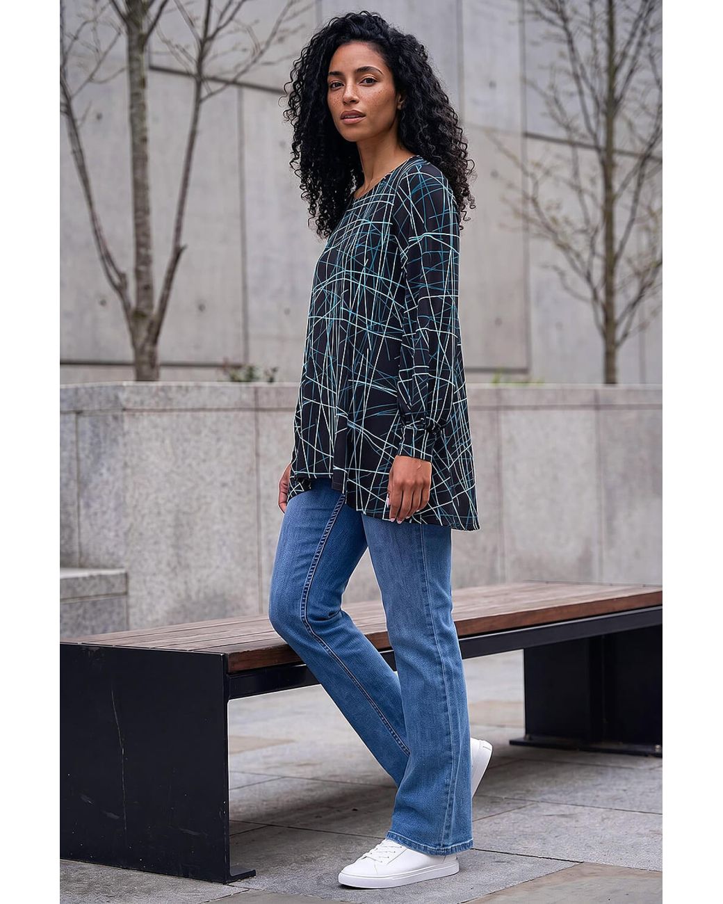 Roman Blue Abstract Geometric Tunic Top