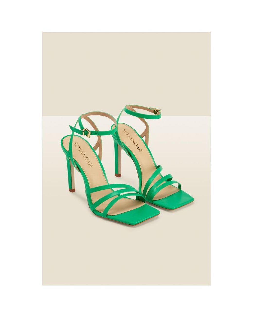 Sosandar Green Adelaide Leather Multi Strap Square Toe Sandal Suede