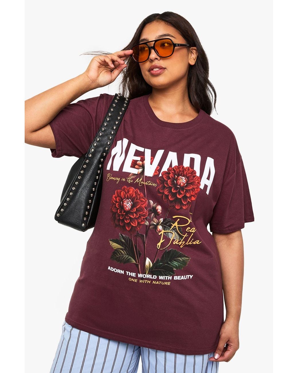 Boohoo Red Plus Nevada Dahlias Printed T-Shirt