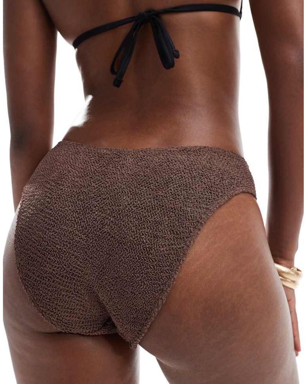 ASOS Brown Megan Crinkle High Leg Bikini Bottom