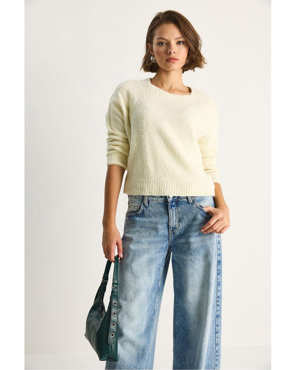 Bianco Lucci Natural Crew Neck Knit Sweater
