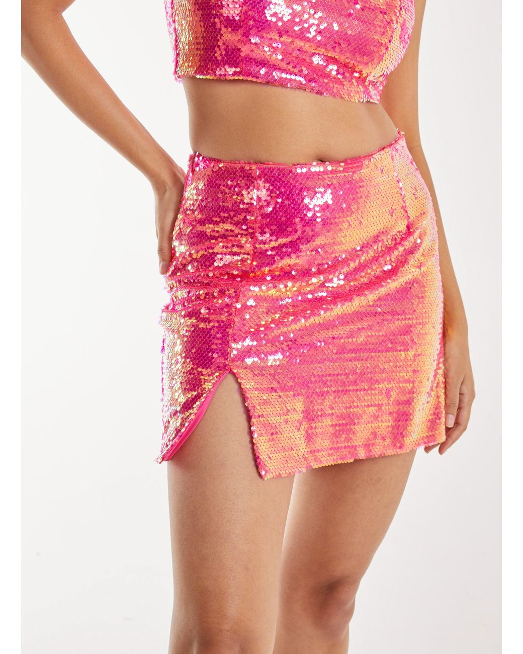 Pink Vanilla Pink Sequin Mini Skirt With Split