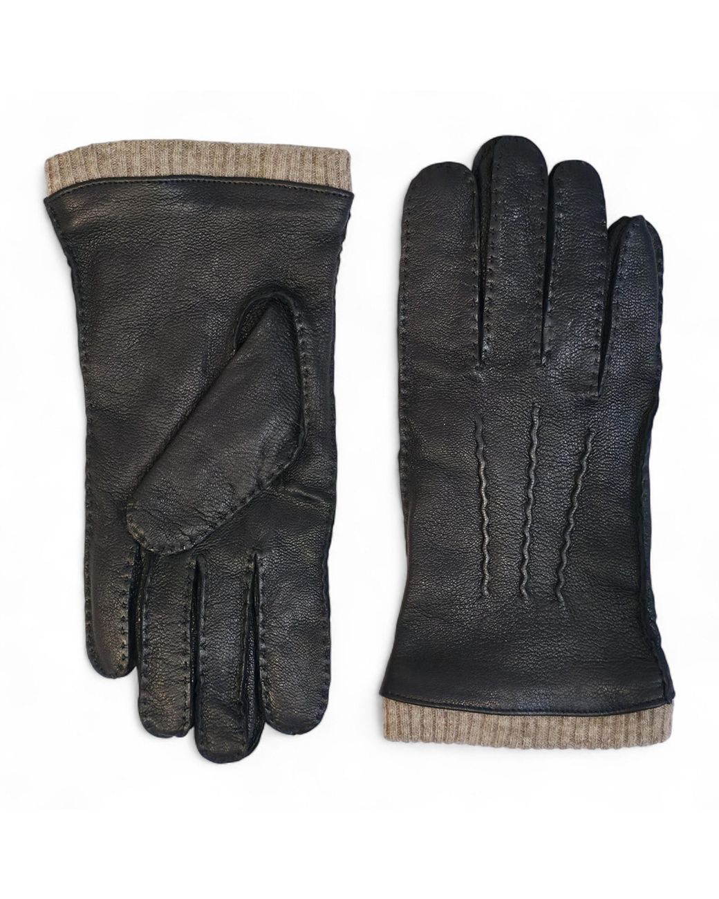 Infinity Leather Black Italian Warm Wool Lining Winter Riding Driving Casual Gloves for men