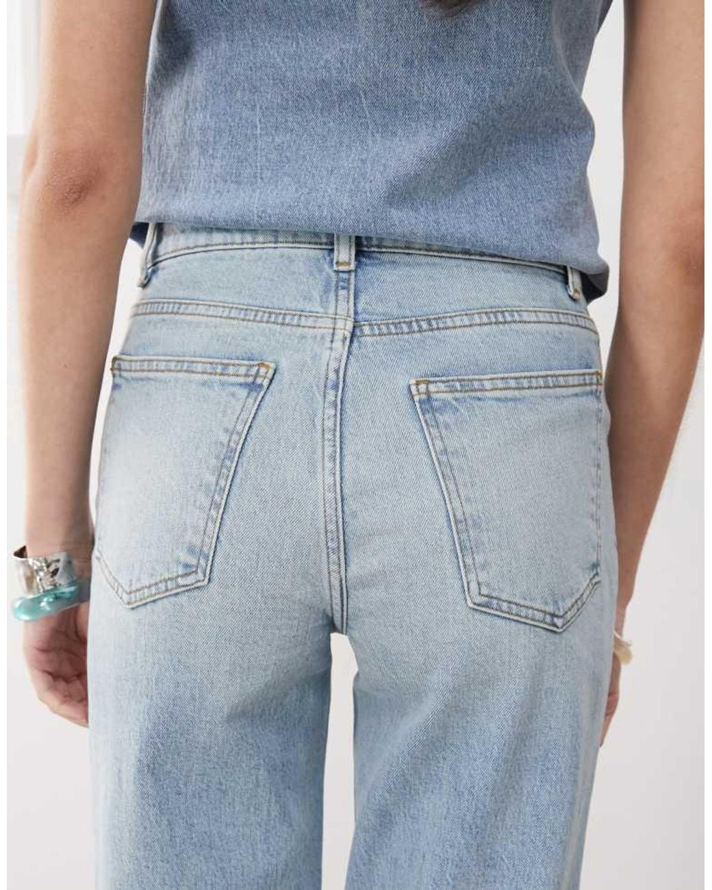 Reclaimed Vintage Blue Denim 70S Palazzo Jean With Patch Pockets And Button Fly Detail