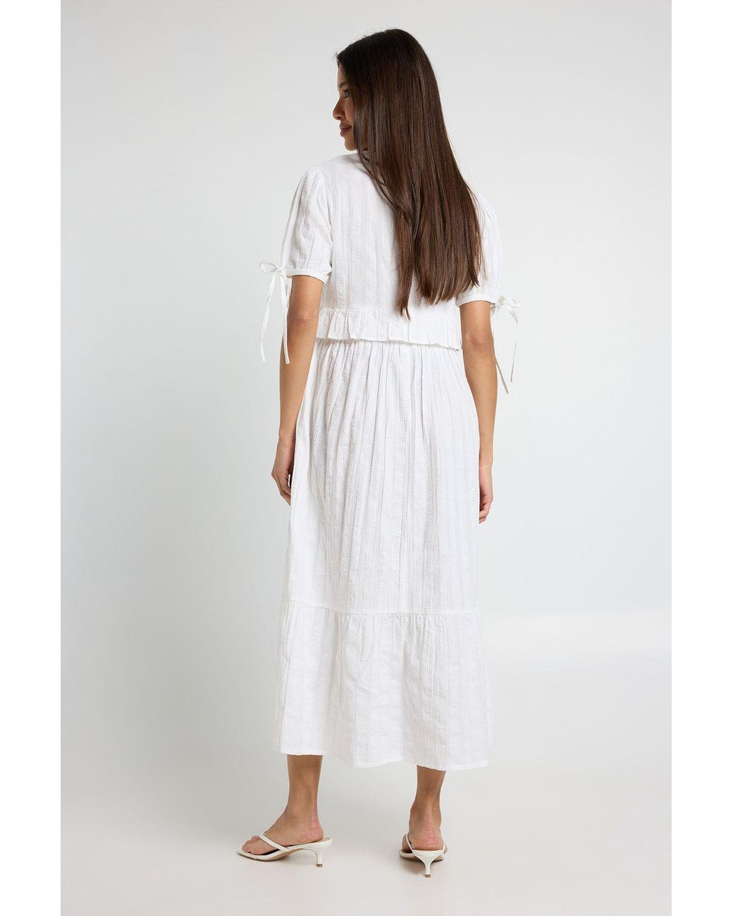 Boohoo White Seersucker Ruffle Detail Midaxi Dress