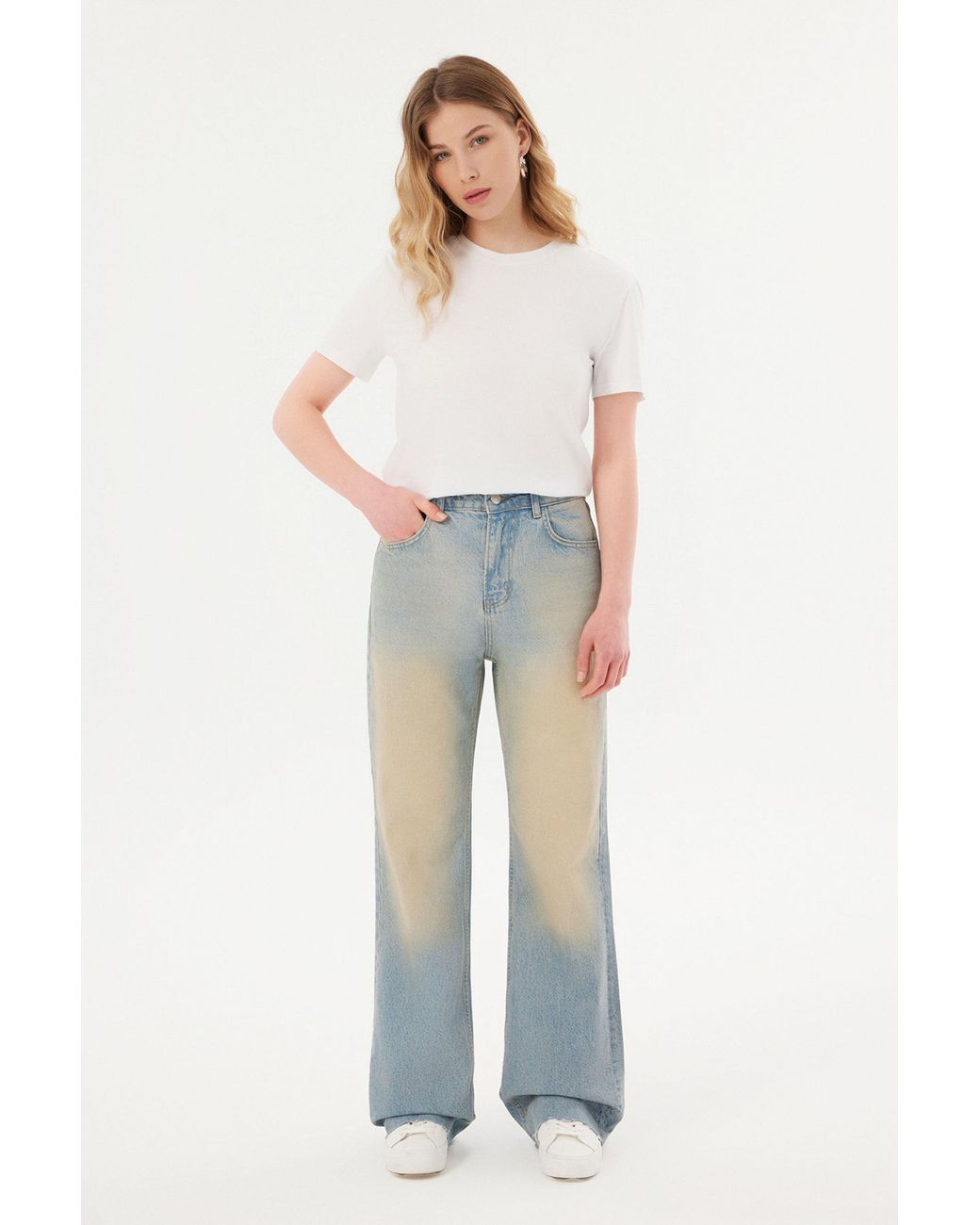 Hiccup Blue Faded High Waist Retro Straight Leg Jeans