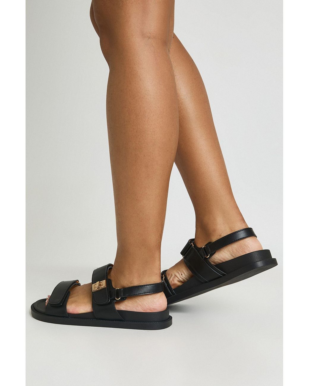 Boohoo Black Wide Fit Lock Double Strap Sandals