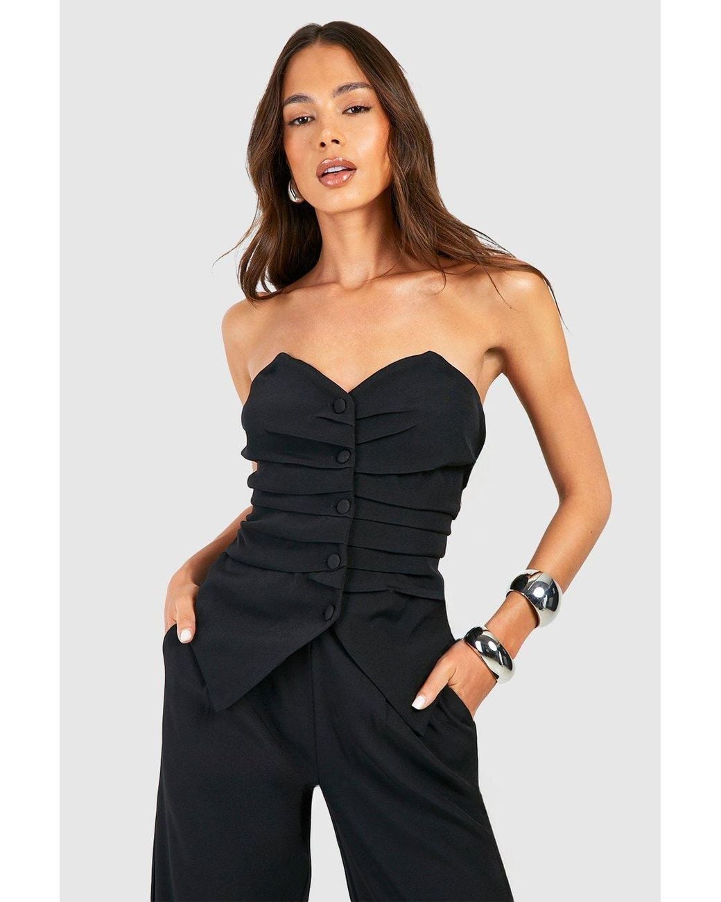 Boohoo Blue Ruched Button Front Tailored Waistcoat
