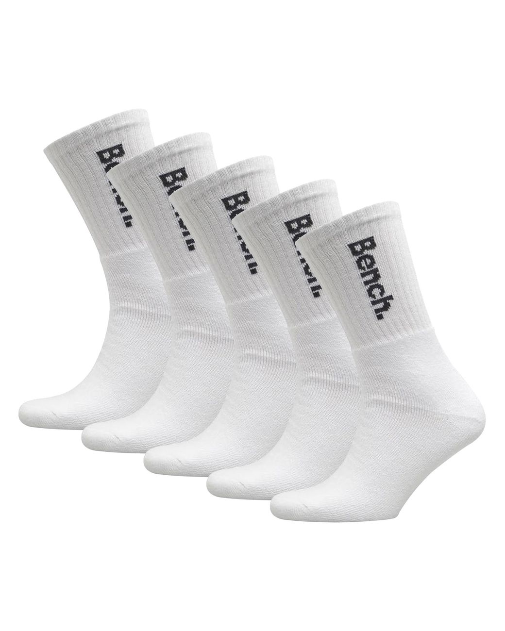Bench White 5 Pairs Crew Cotton Socks for men