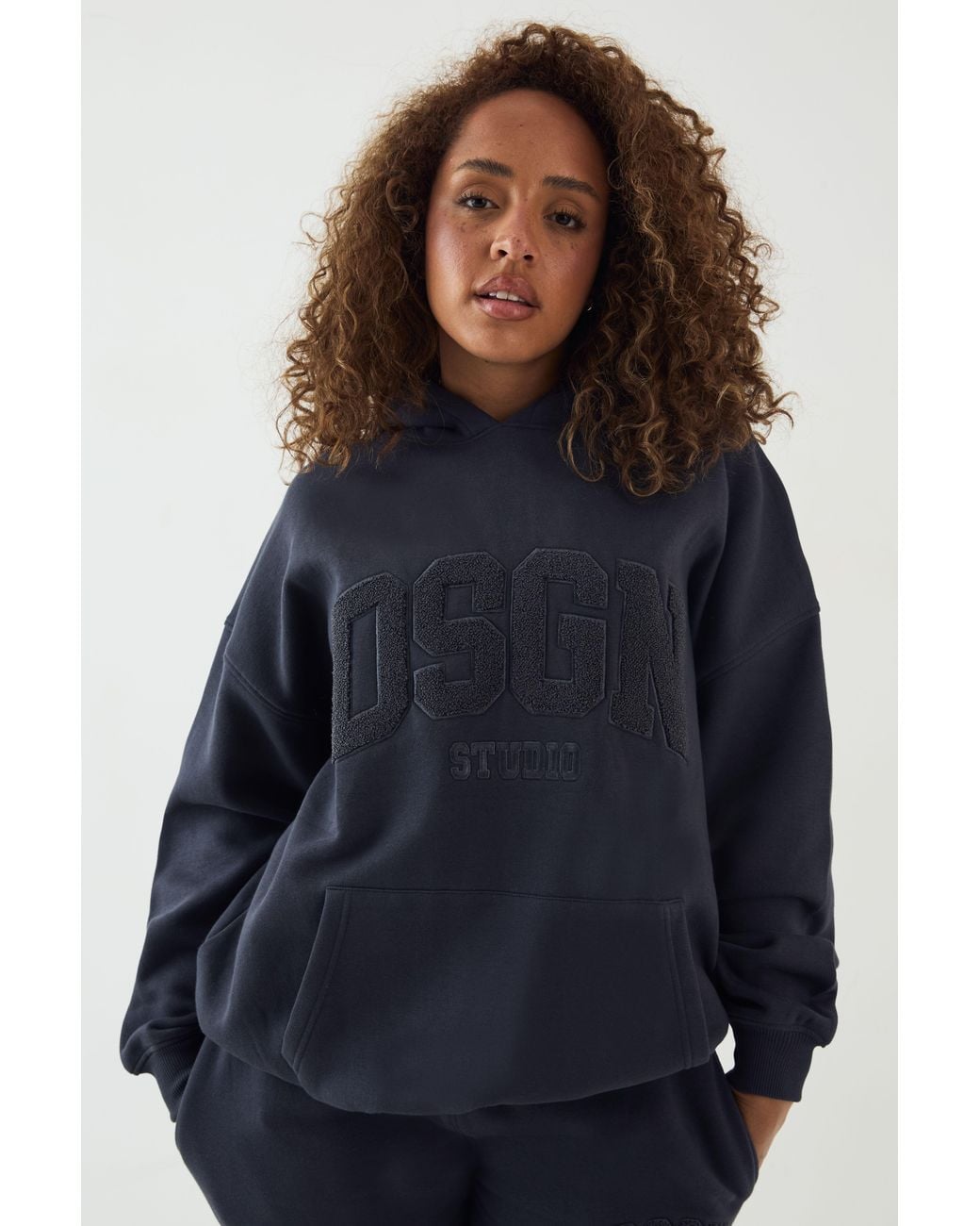 DSGN Studio Blue Towelling Applique Oversized Hoodie