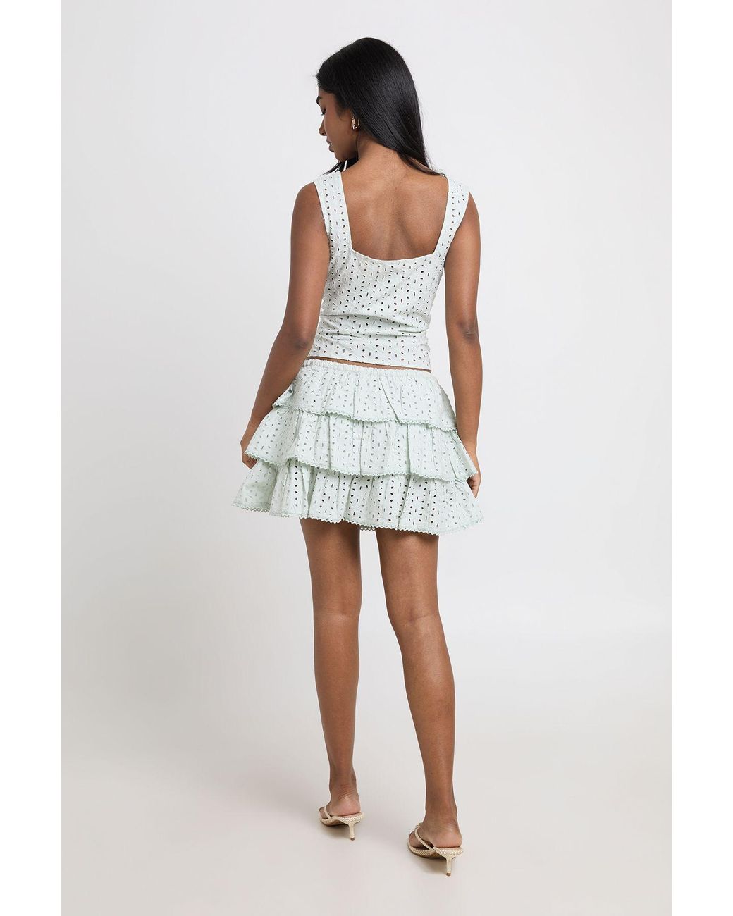Boohoo White Broderie Tie Front Square Neck Corset Top