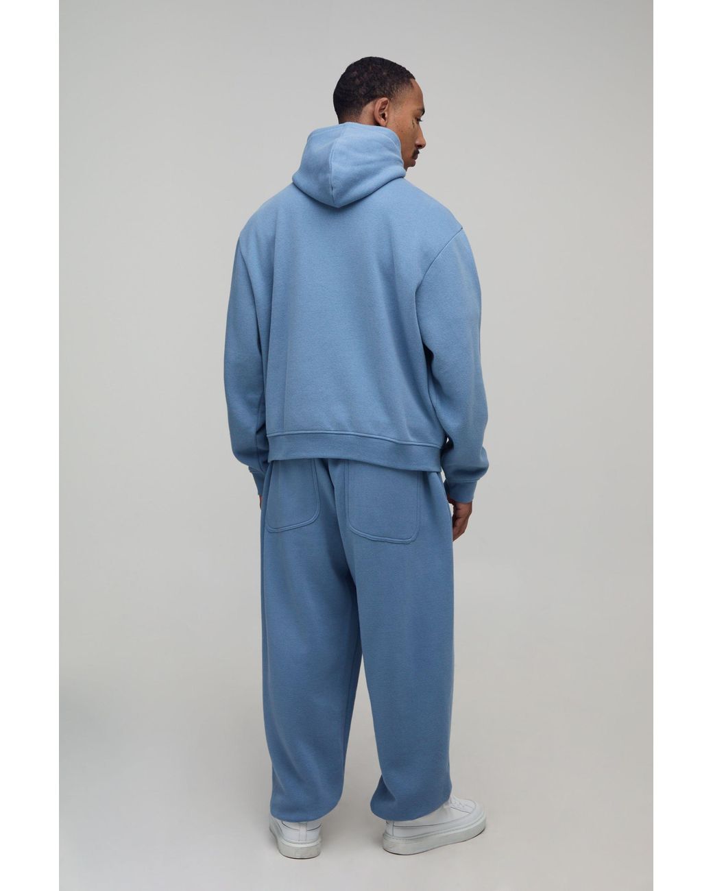 BoohooMAN Blue Oversized Boxy Plush Eye Mask 1/4 Zip Hoodie for men