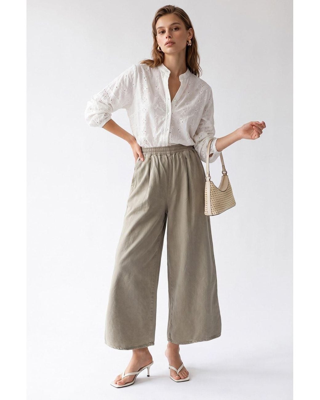 MixRay Natural Wide-Leg Tencel Ankle-Length Trousers