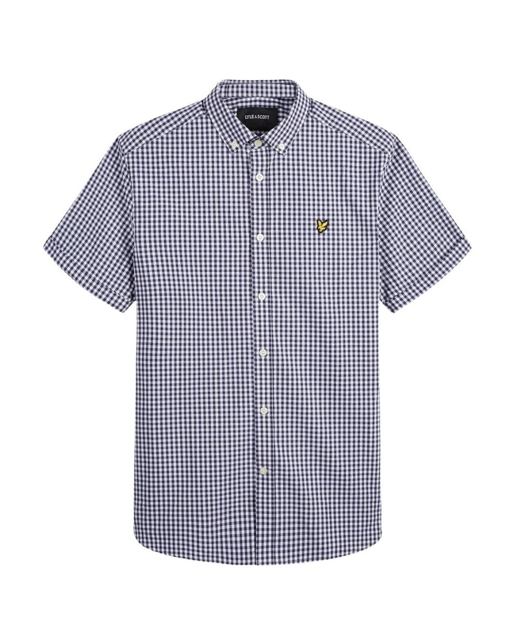 Lyle & Scott Blue Short Sleeve Gringham Shirt Cotton for men