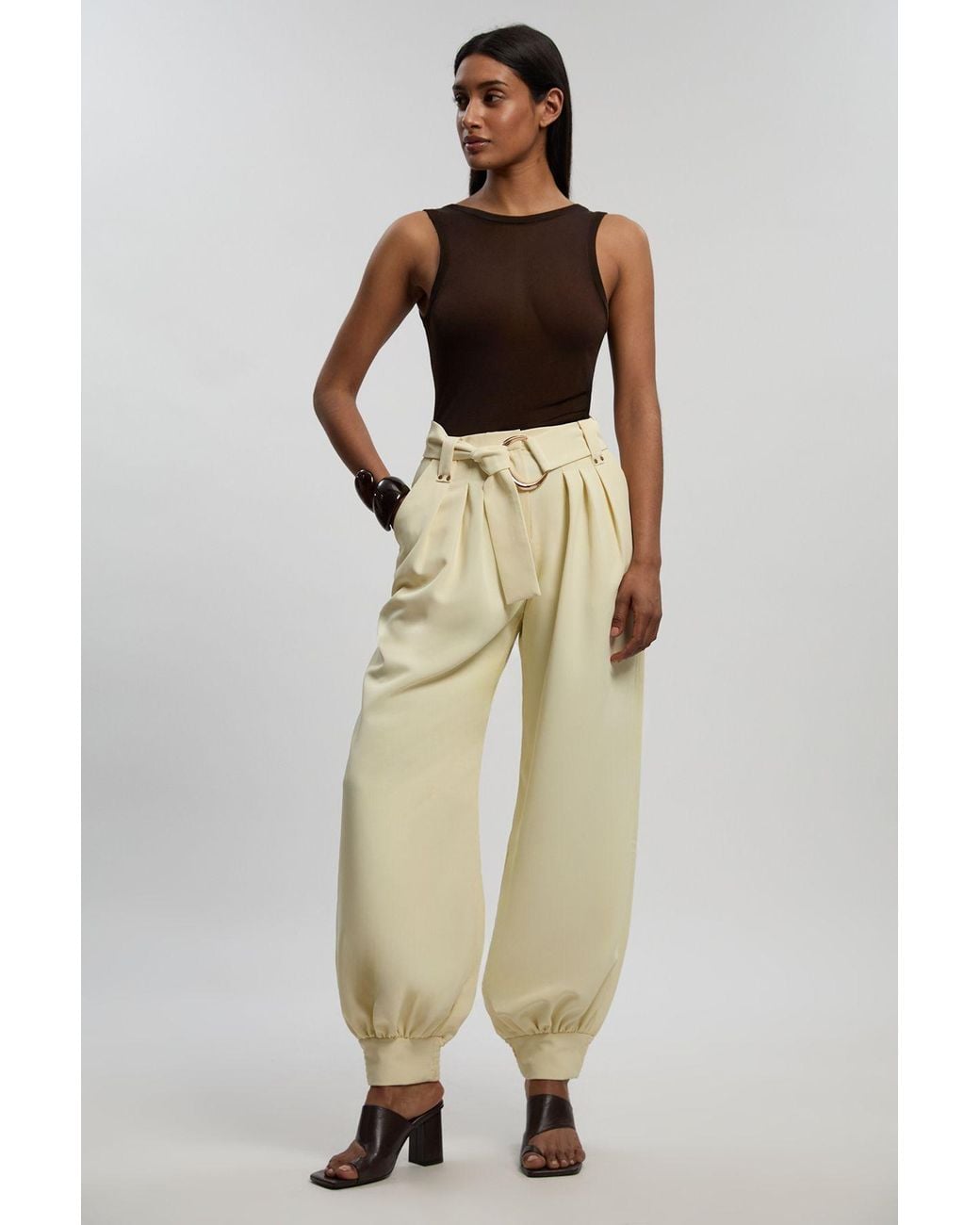 Karen Millen Natural Utility Detail Cuffed Woven Trouser With Belt
