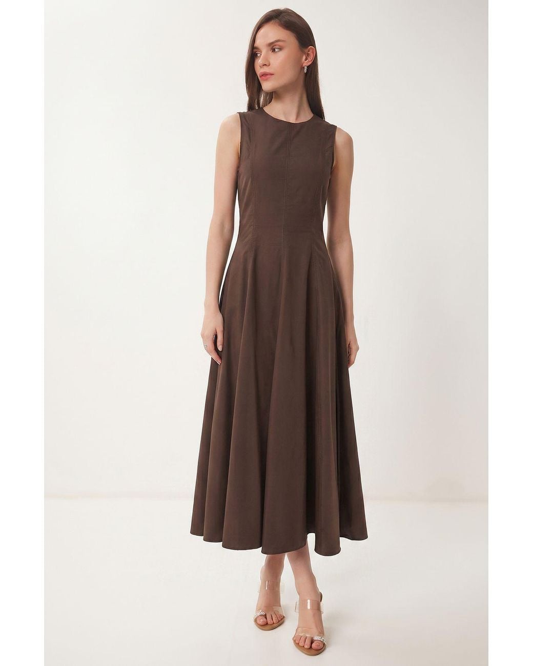 Happiness İstanbul Brown Cotton-Blend Maxi Dress