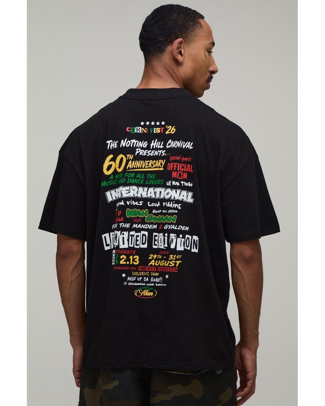 BoohooMAN Black Oversized International Print T-Shirt Cotton for men