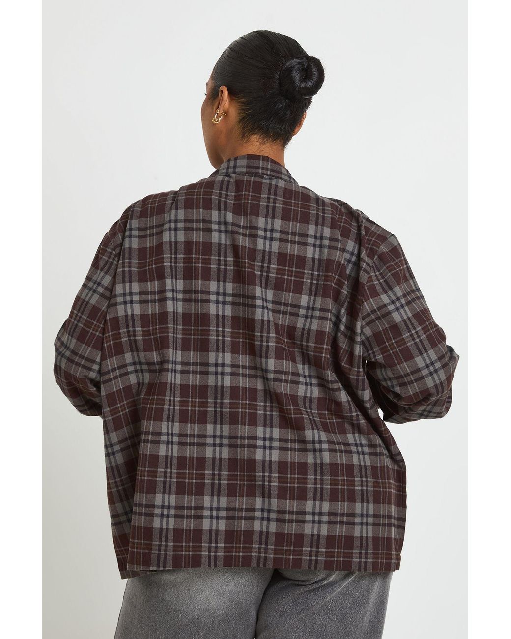 Boohoo Brown Plus Cotton Funnel Neck Utility Shirt