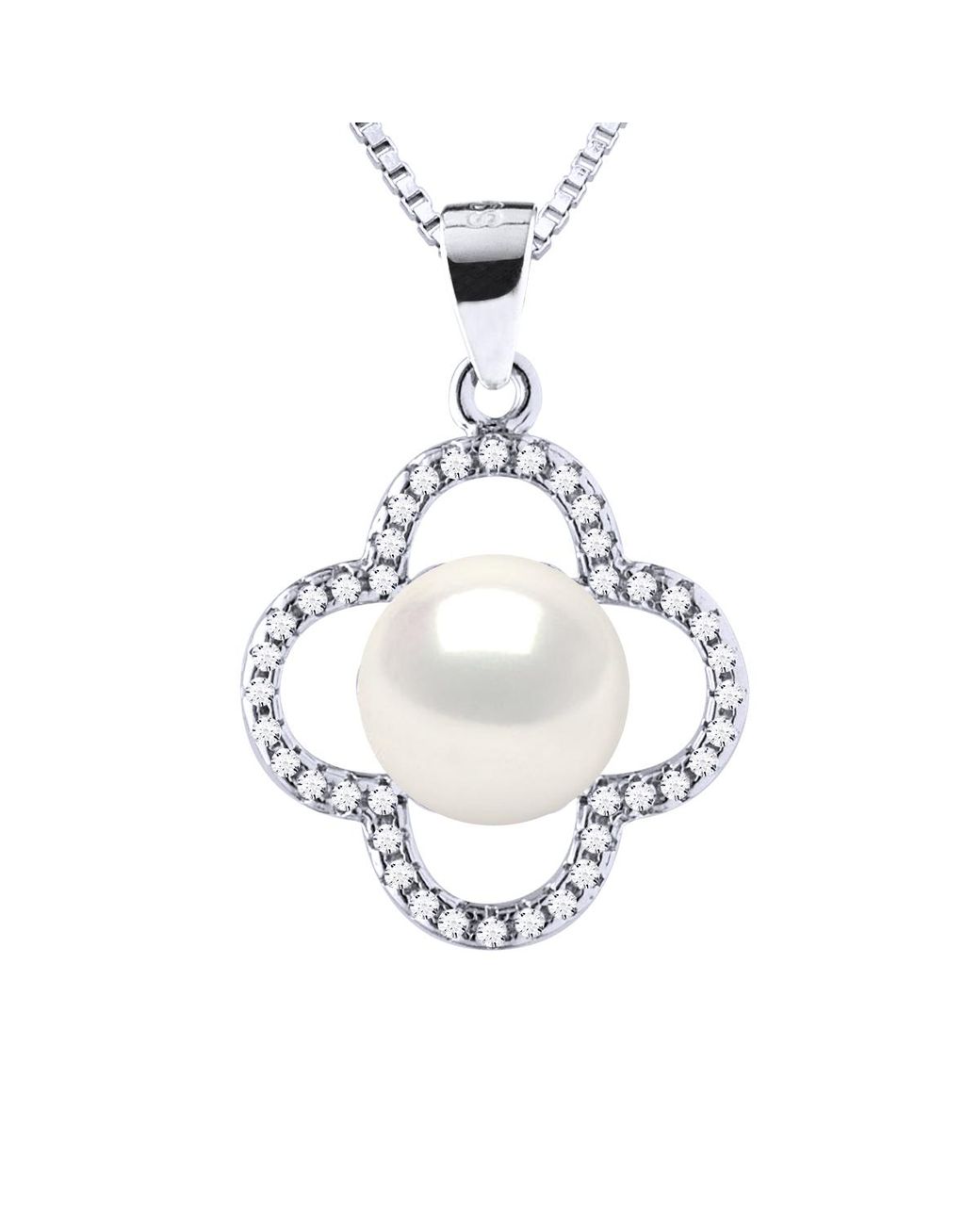 Diadema Metallic Clover Necklace Freshwater Pearl 9-10 Mm 925