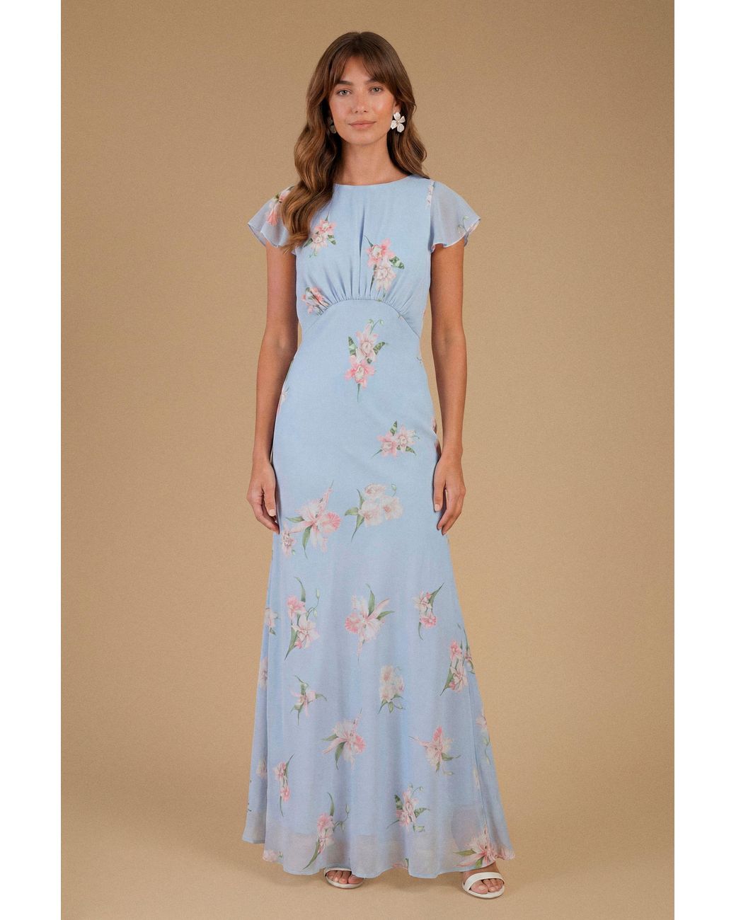 Oasis Blue Orchid Floral Printed Waterfall Maxi Dress