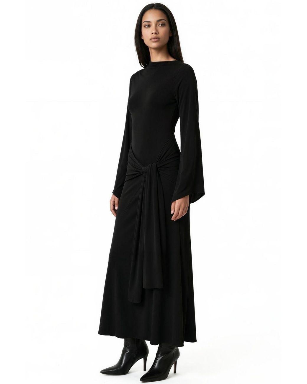 Hiccup Black Waist Tie Detail A-Line Sandy Maxi Dress