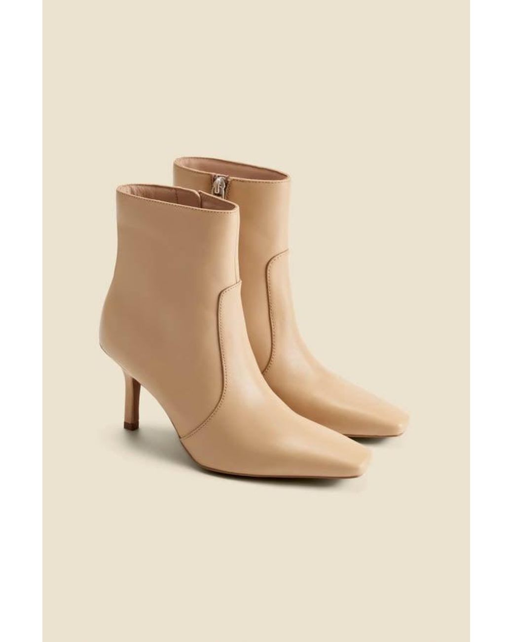 Sosandar Natural Ecru Leather Square Toe Ankle Boot