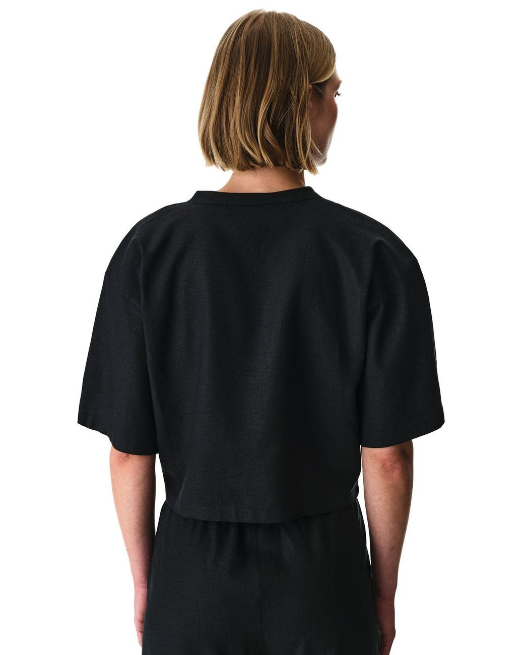 Penti Black Linen-Viscose Mandarin Collar Shirt