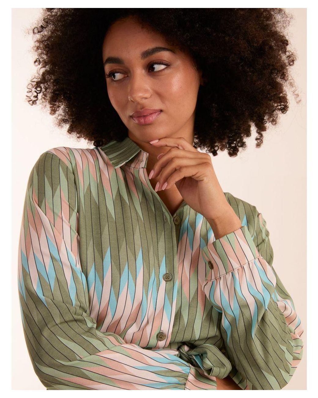 Blue Vanilla Natural Zig Zag Print Shirt Dress