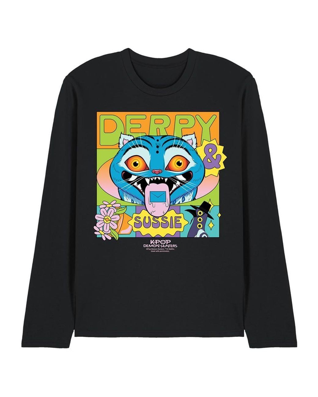 K-Pop Demon Hunters Black Adult Derpy & Sussie Festival Poster Long-Sleeved T-Shirt