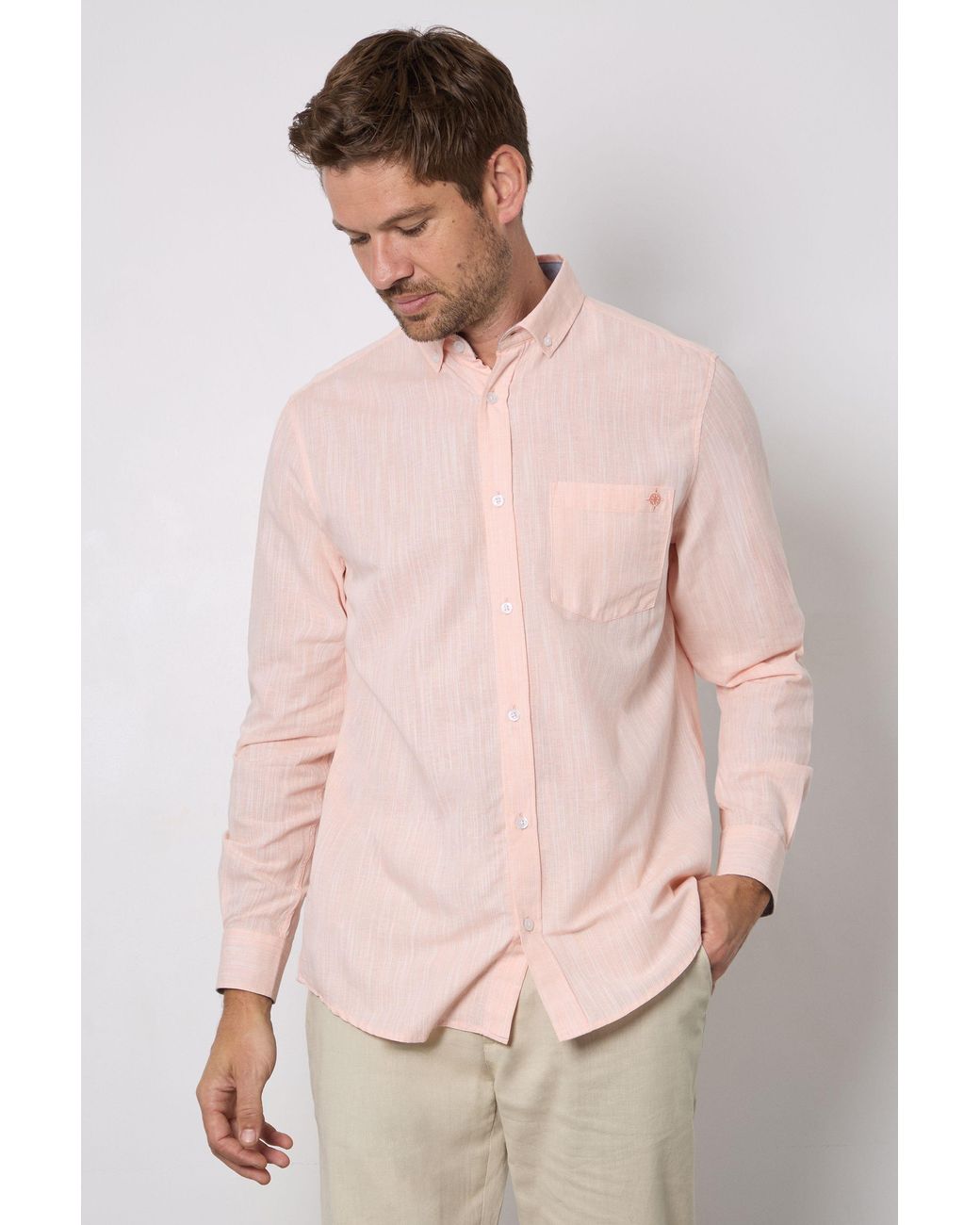 MAINE Pink Soft Stripes Long Sleeve Shirt Button Down Viscose for men