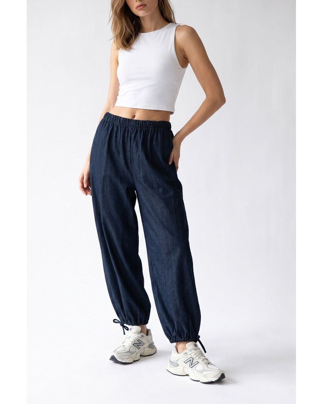 MixRay Blue Tencel Straight-Leg Pants