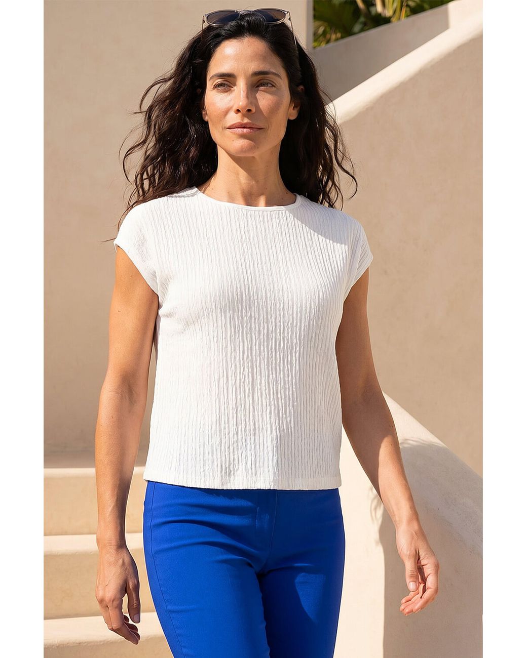 Roman Blue Classic Textured Stretch T-Shirt