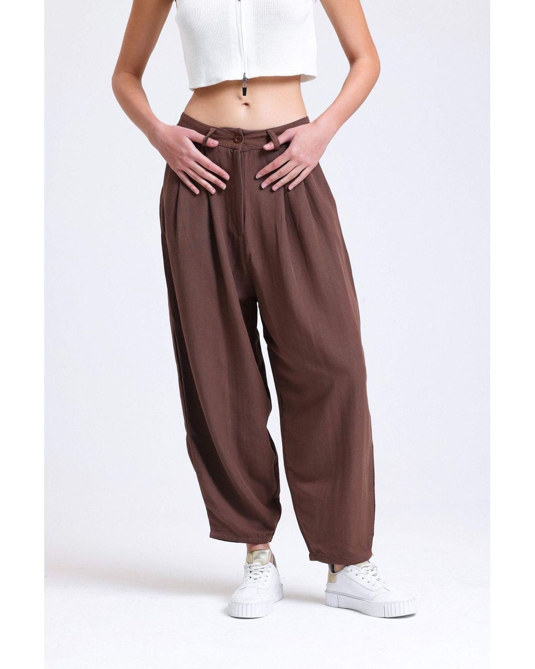 Hiccup Red Mid Rise Pleated Peg Leg Trousers
