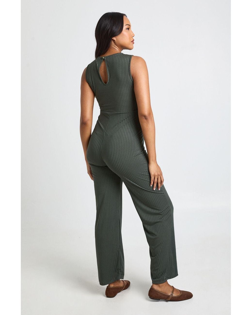 Boohoo Green Maternity Rib Sleeveless Knot Detail Lounge Jumpsuit