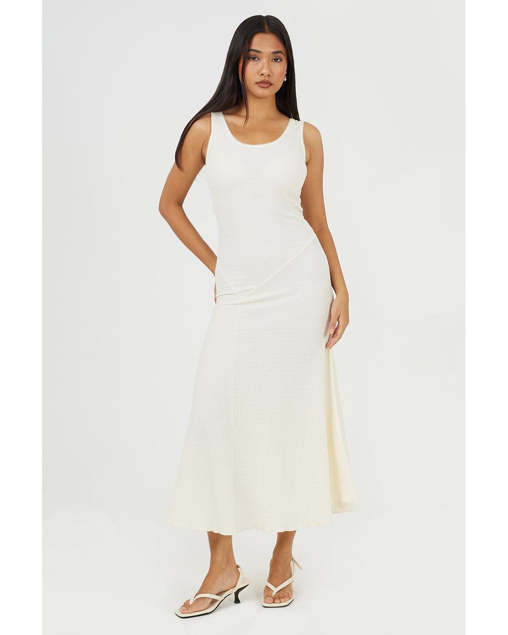 Brave Soul White Textured Jersey Lace Strappy Fit And Flare Maxi Dress