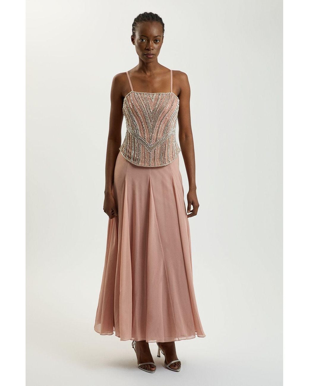 Karen Millen Pink Crystal Corset Maxi Dress