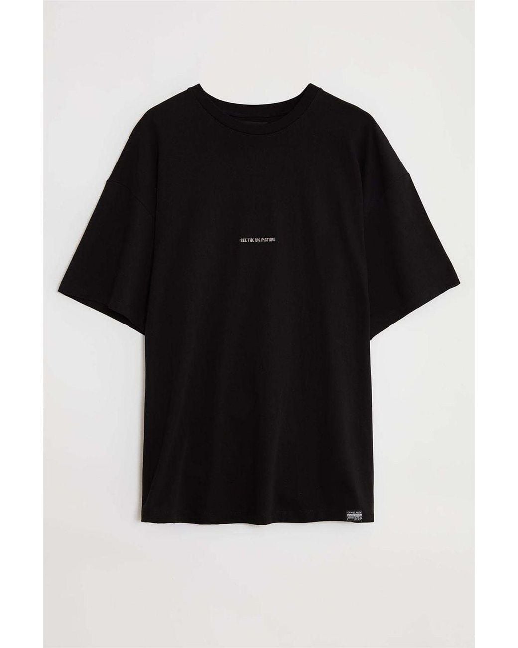 Grimelange Black Oversized Long Crew Neck T-Shirt for men