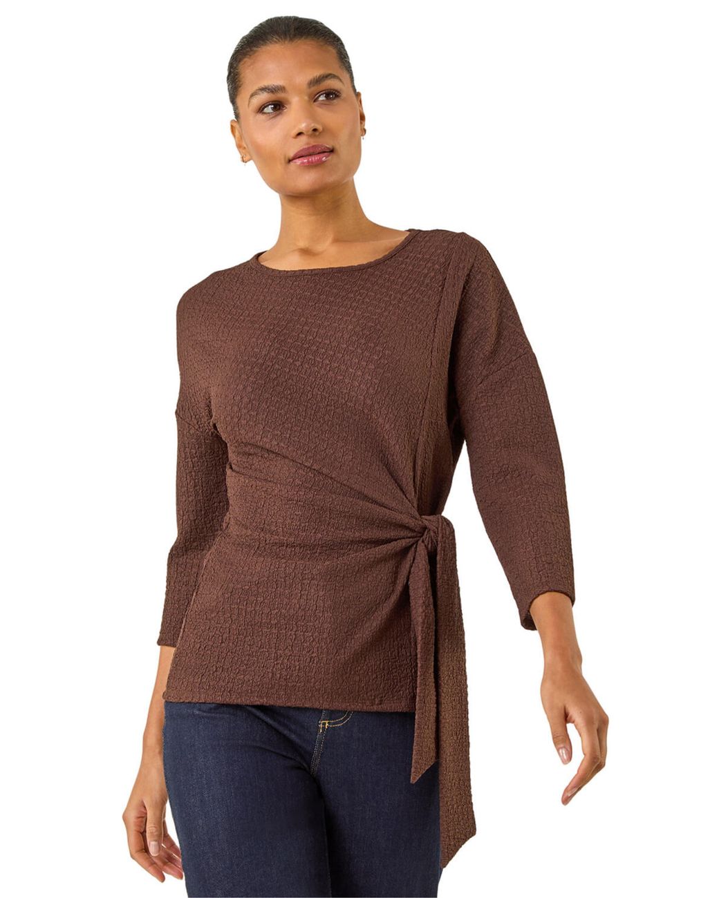 Roman Textured Asymmetric Wrap Top