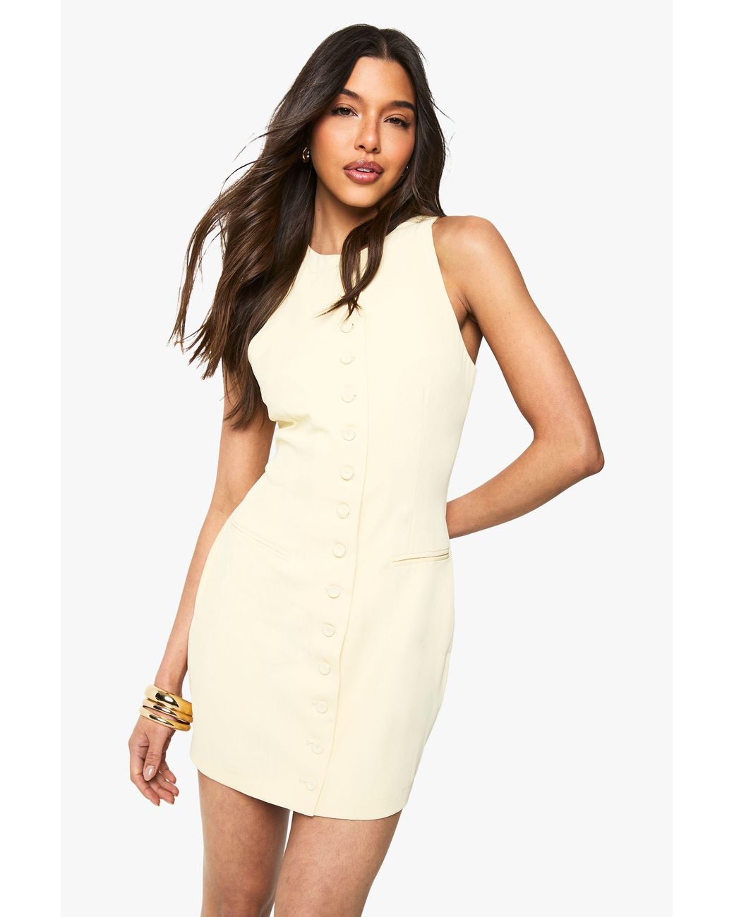 Boohoo White Button Front Tailored Mini Dress