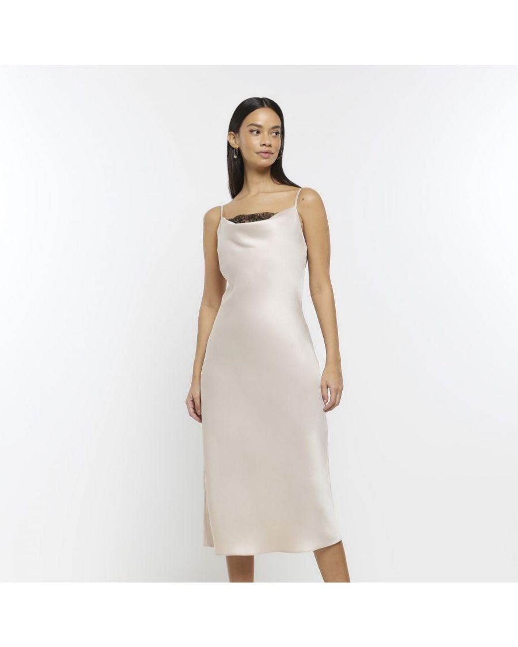 white christmas dresses Ivory Satin Cowl Neck Bridesmaid Dress Floor-Length