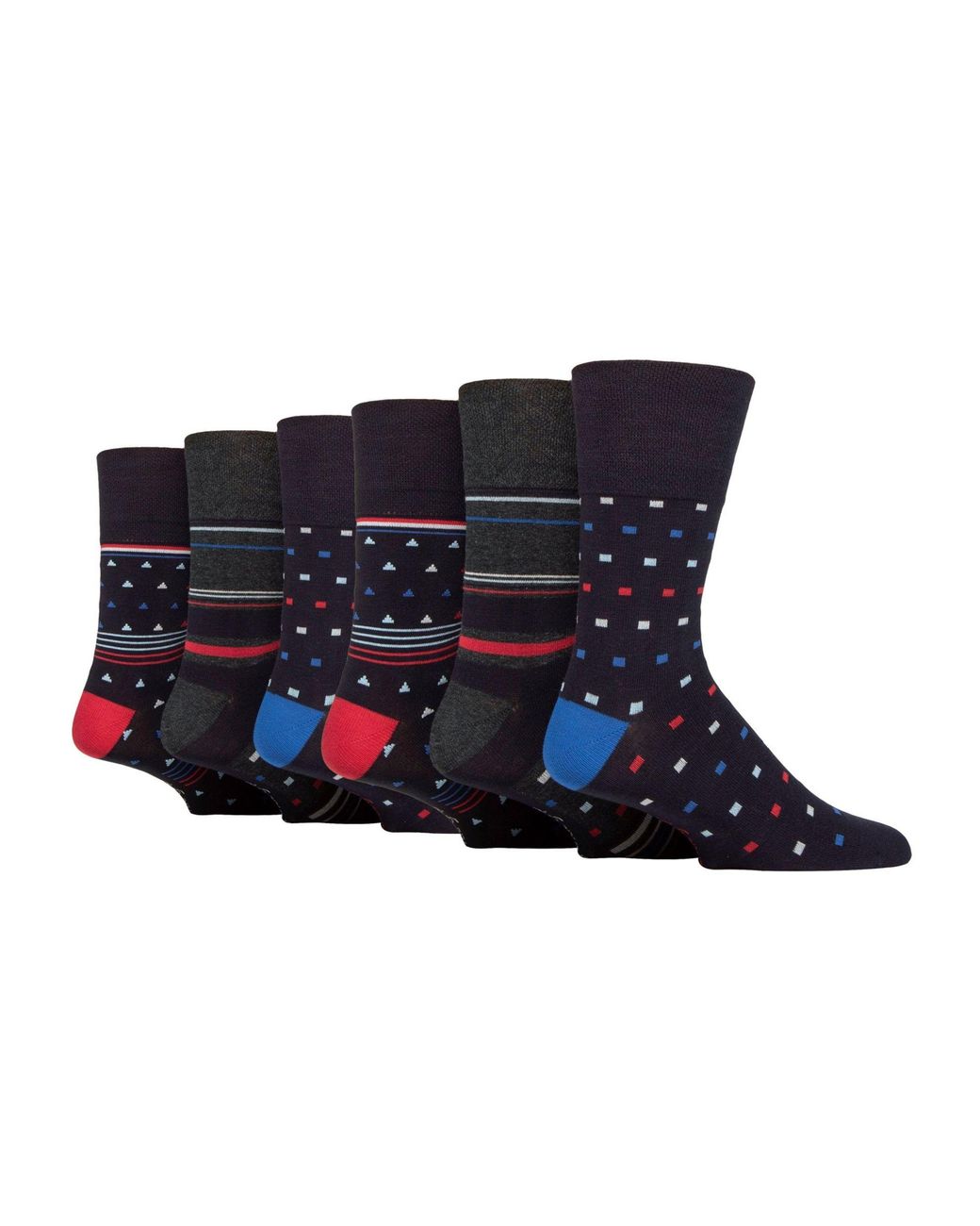 Gentle Grip Blue 6 Pack Non Elastic Loose Top Bamboo Socks for men
