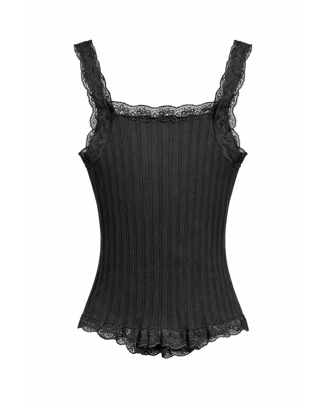 MixRay Black Fitted Sleeveless Lace Ribbed Blouse With Buttons