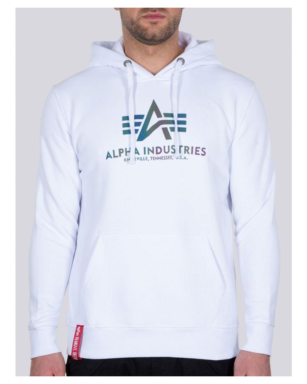 UK Print Alpha White Hoody in Blue | Lyst Rainbow Reflective Industries Men Basic for