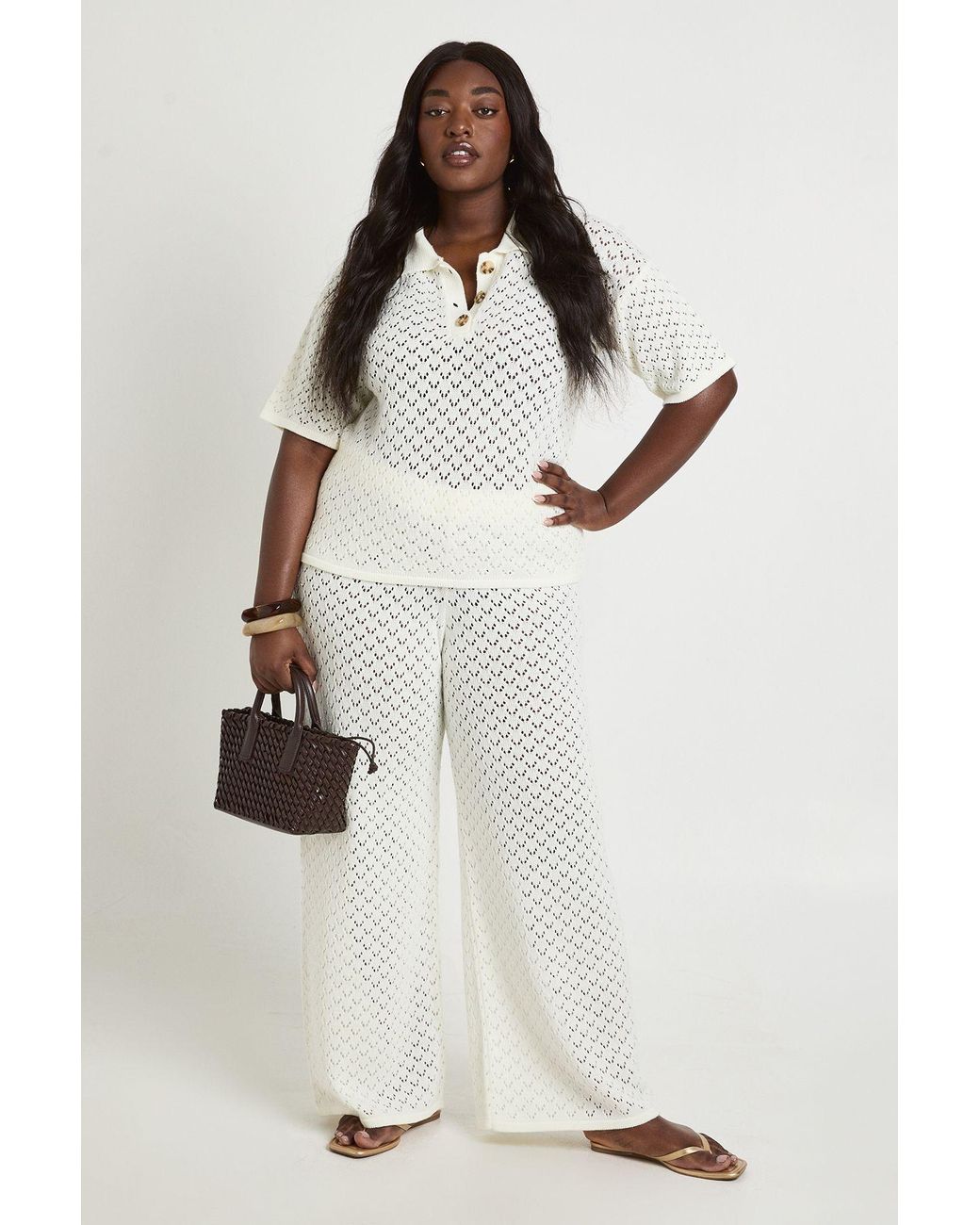 Boohoo Natural Plus Knitted Beach Trouser