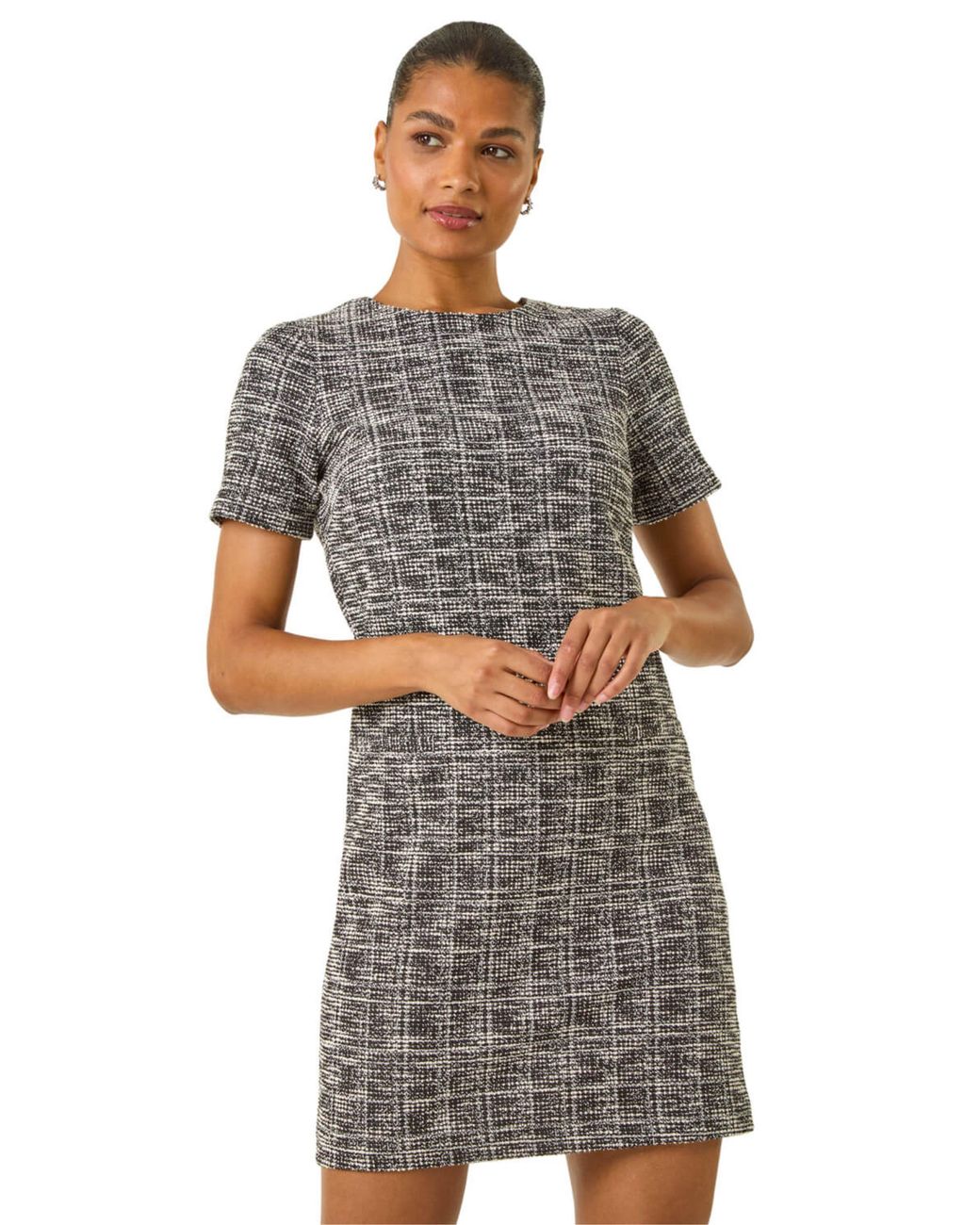 Roman Gray Textured Stretch Shift Dress