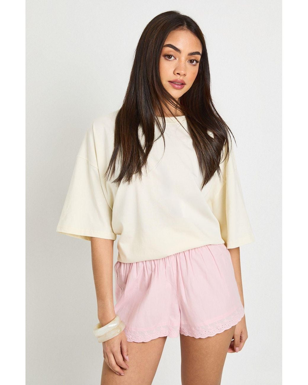 Boohoo Pink Poplin Broderie Trim Short