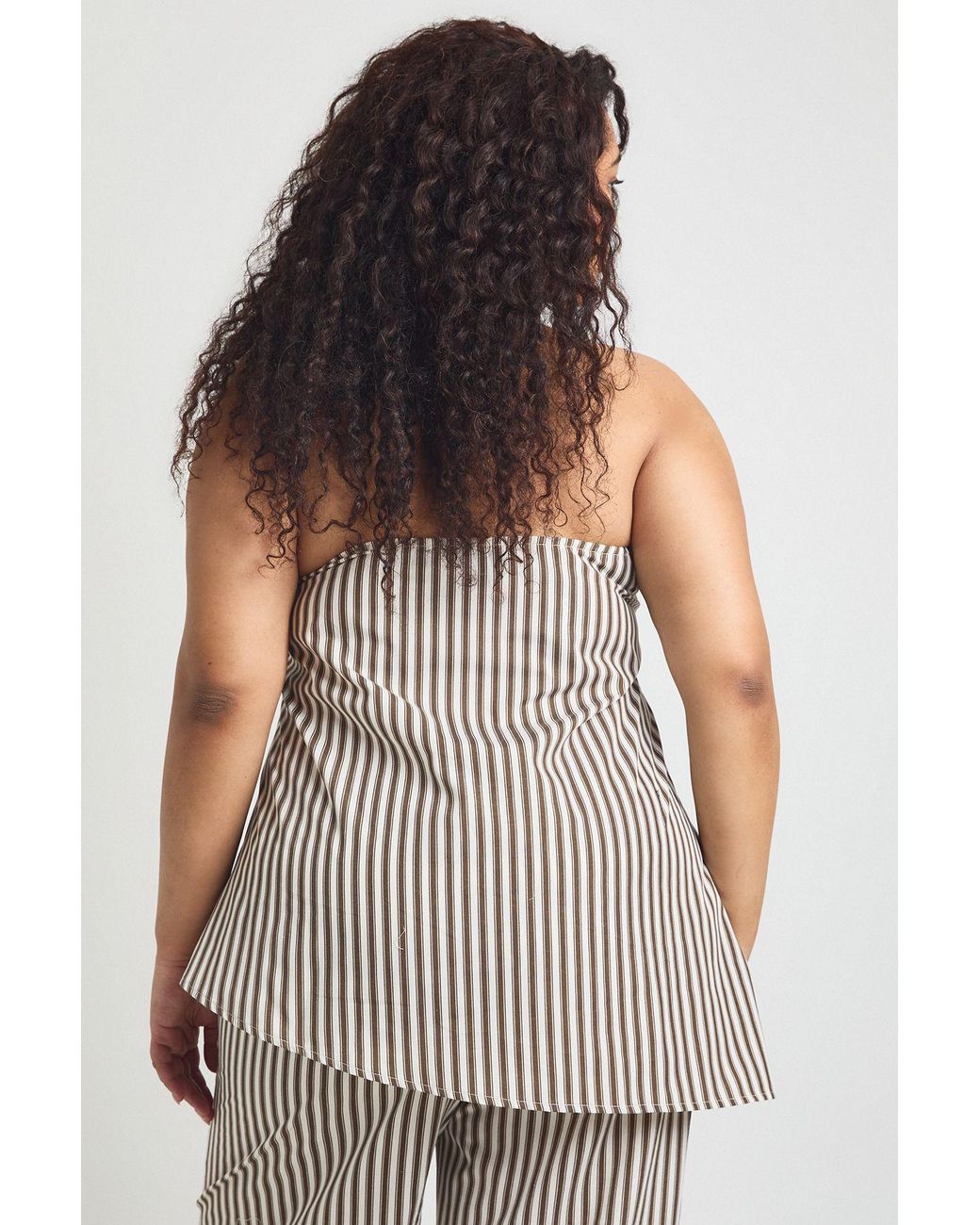 Boohoo Gray Plus Stripe Asymmetric Bandeau Floaty Top