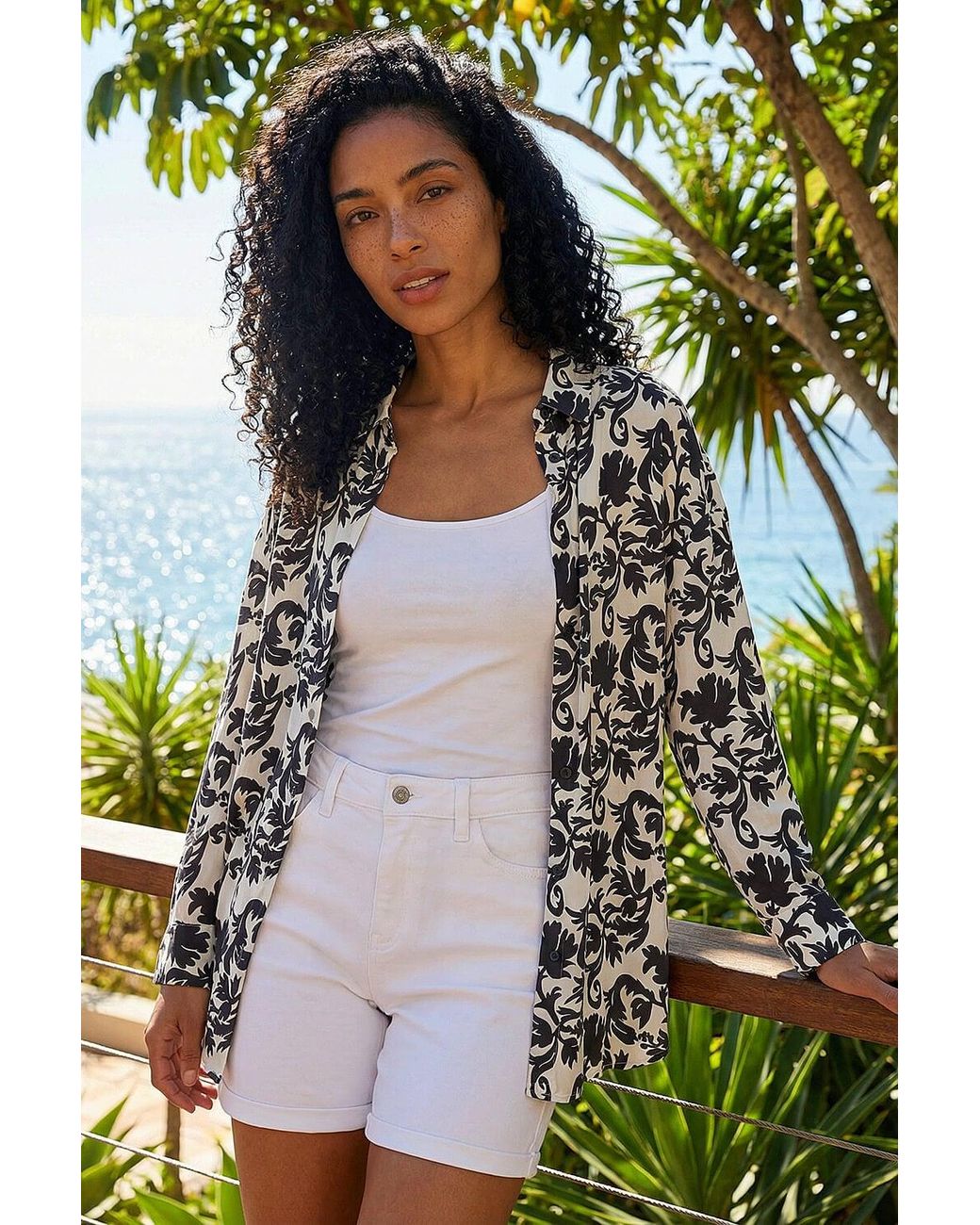 Roman Black Floral Swirl Print Collared Shirt