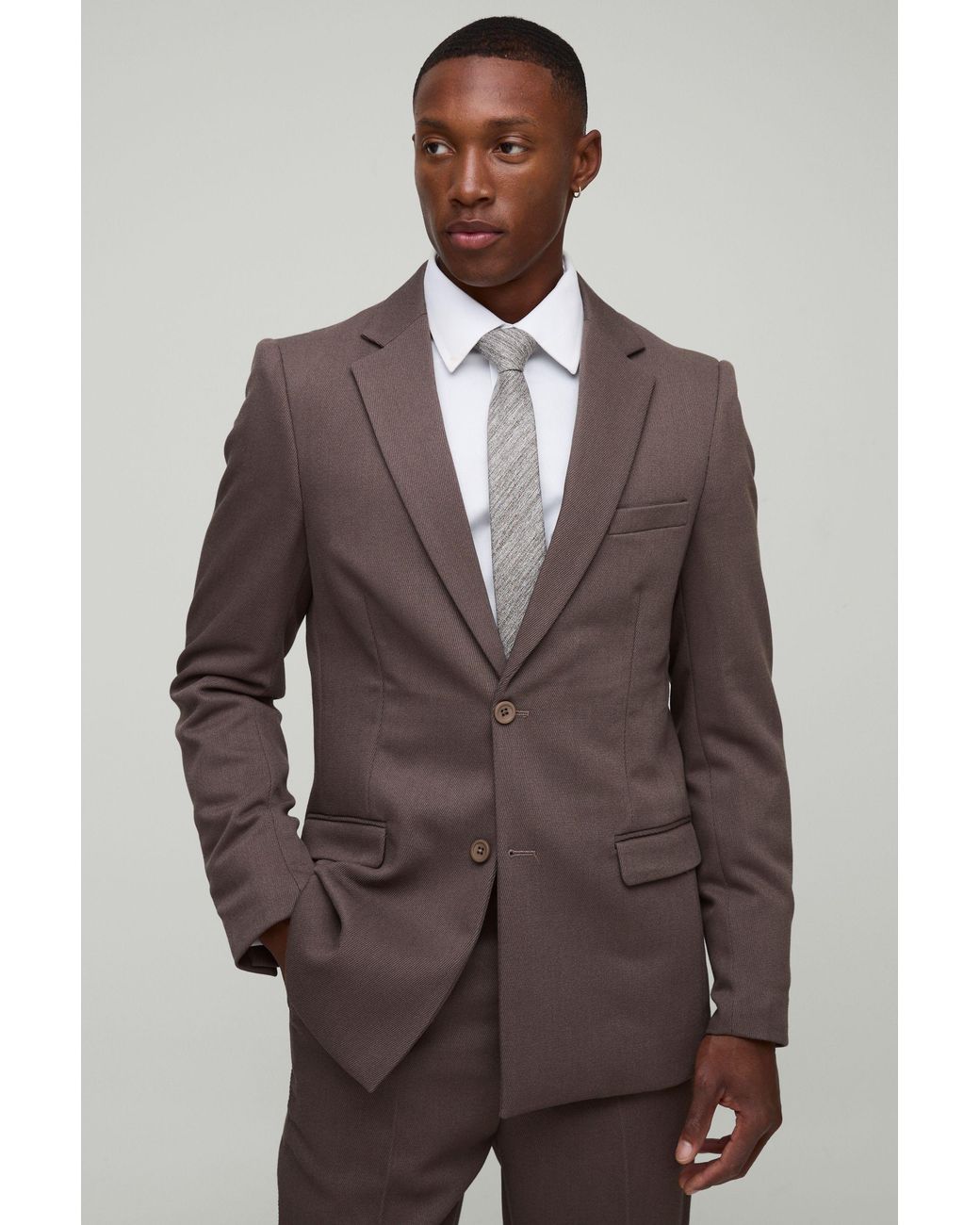 BoohooMAN Brown Slim Fit Single Breasted Twill Blazer for men